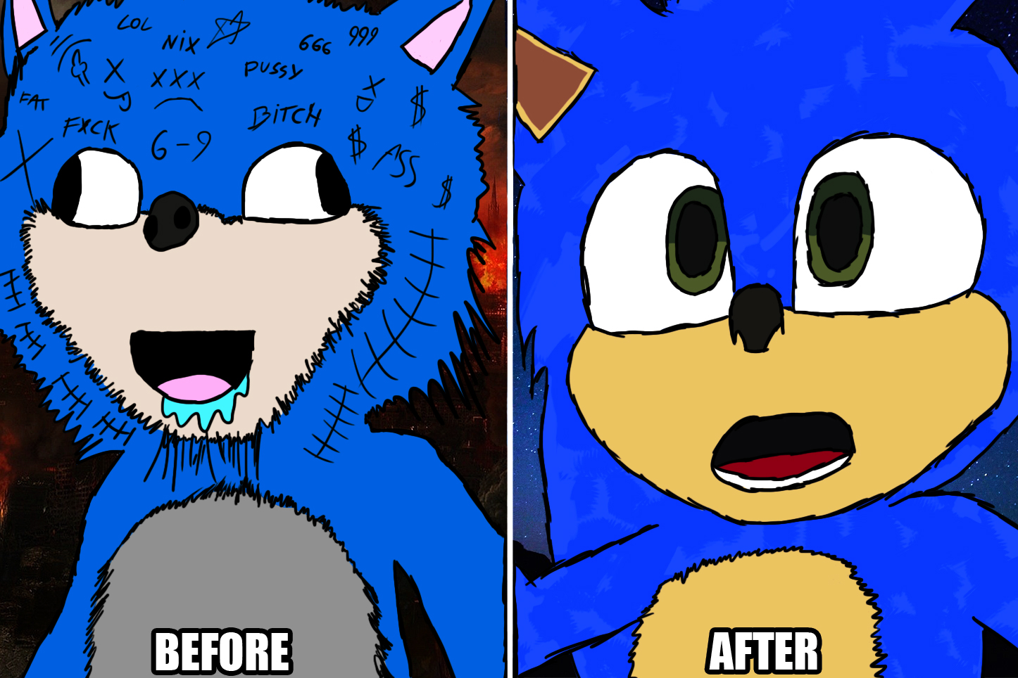Sonic Before vs After by BLL4X on DeviantArt