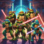 Teenage mutant ninja turtles with lightsabers in t