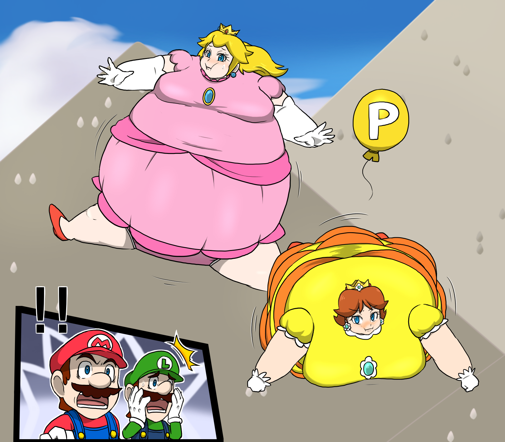 I want to request a comic where peach comes down after the p balloon wears ...