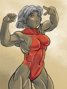 Muscle girl in red leotard