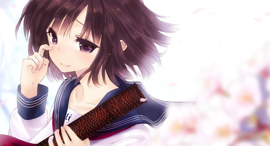 Anime girl with short brown hair and blue eyes
