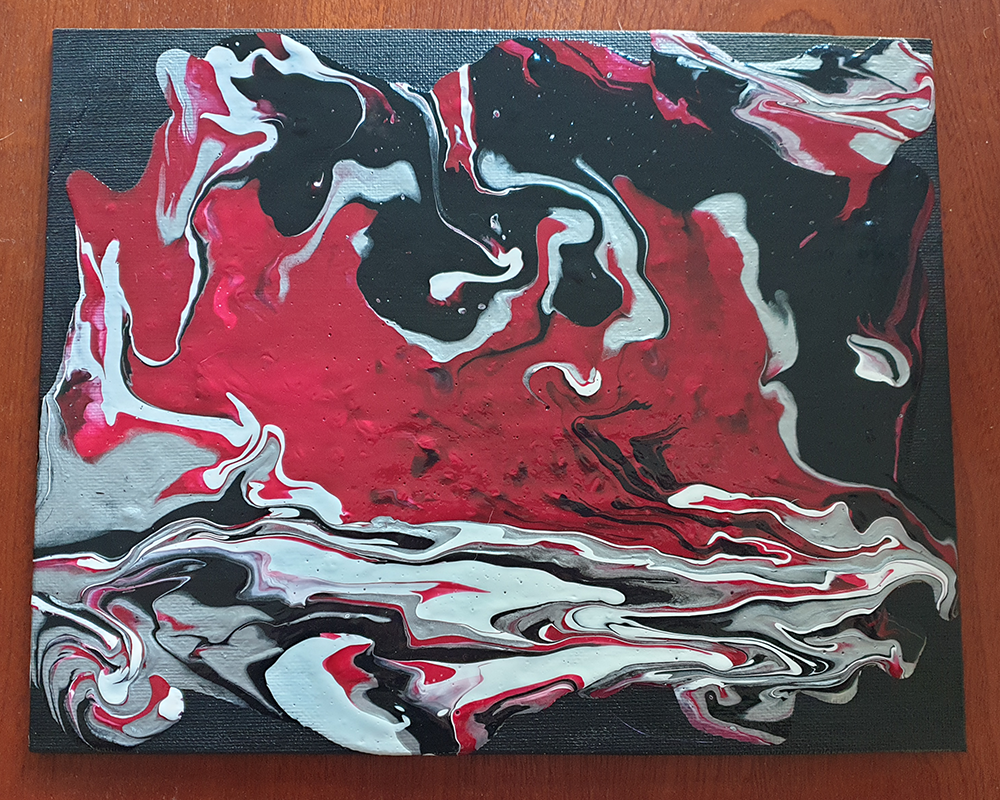 Abstract Black and White Acrylic Paint Pour on Canvas Painting 