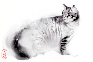 Watercolor Cat Illustration in Zen Style