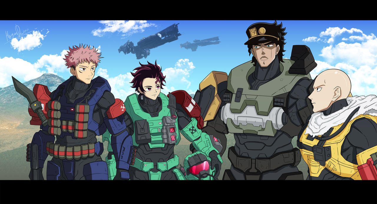 Halo Anime Crossover Yuji Tanjiro Jotaro Saitama v by MomoDavinci on ...