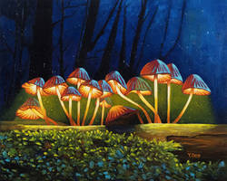 Oil painting - Nightlight glowing mushroom