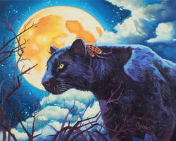 Oil painting - Night watcher black panther