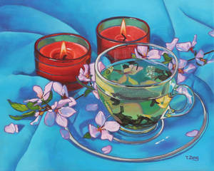 Oil painting - Tea and candles