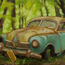 Oil painting - Abandoned car