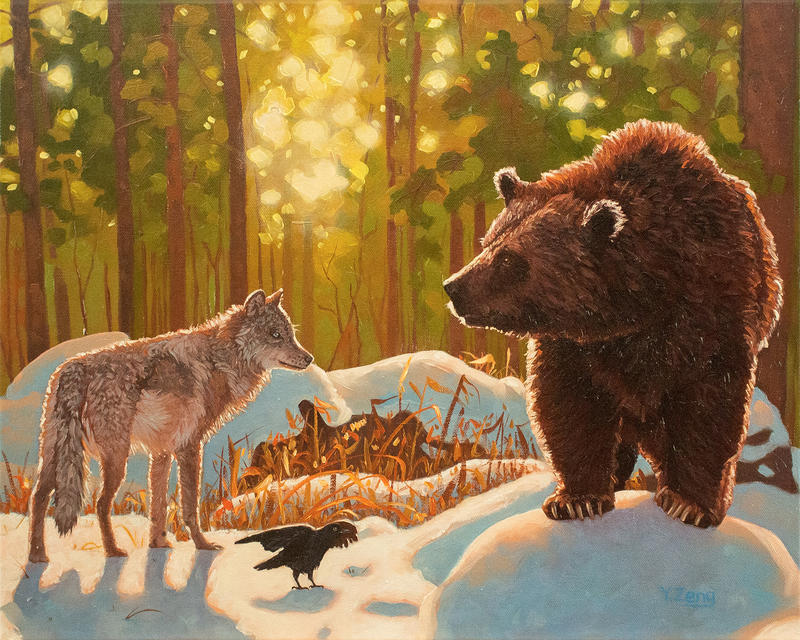 Oil Painting Encounter Brown Bear And Grey Wolf By YueZeng MN On oil-painting-encounter-brown-bear-and-grey-wolf-by-yuezeng-mn-on