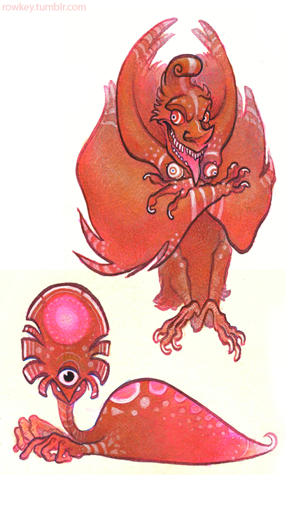 Two Beings with Pink Ink