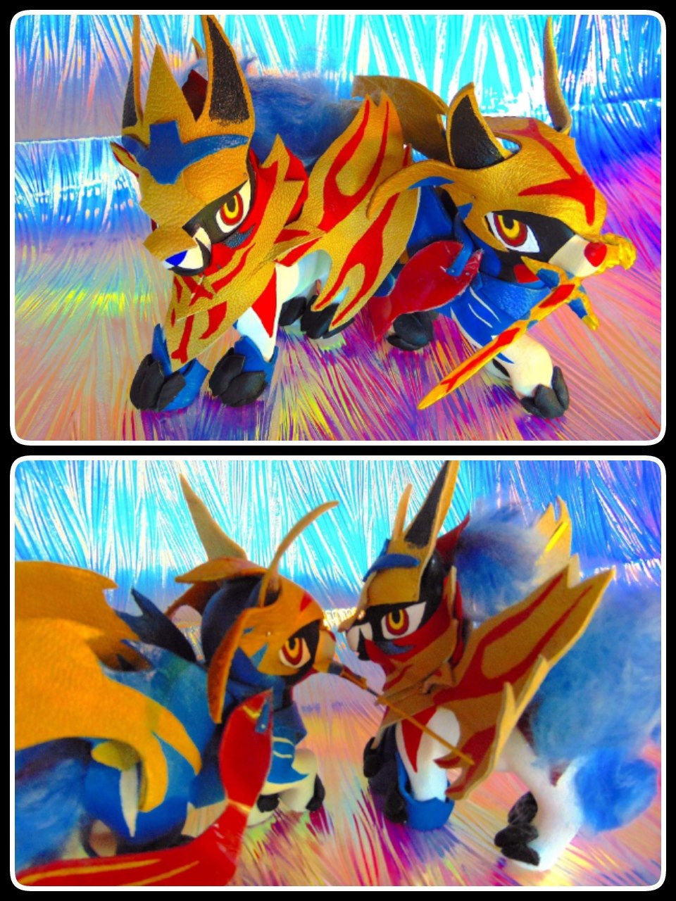 A fierce fight between two legendary pokemon, zacian and zamazenta