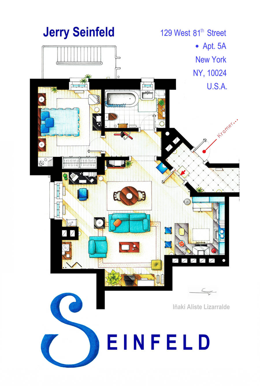 Jerry Seinfeld Apartment floorplan (Updated) by nikneuk