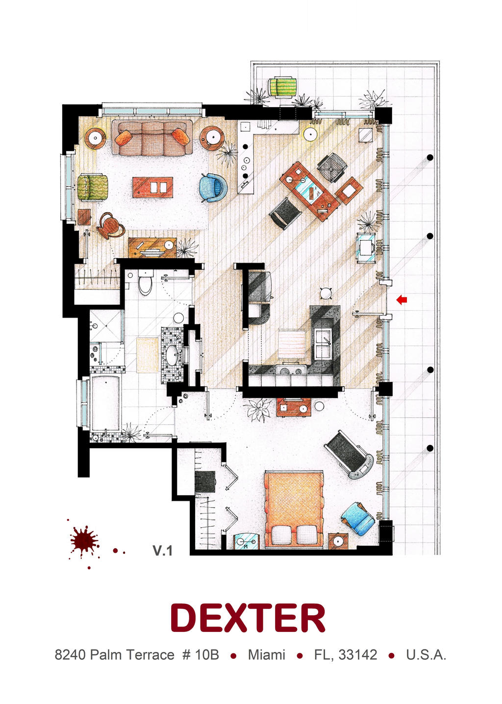 Floorplan of Dexter Morgan's Apartment v.1