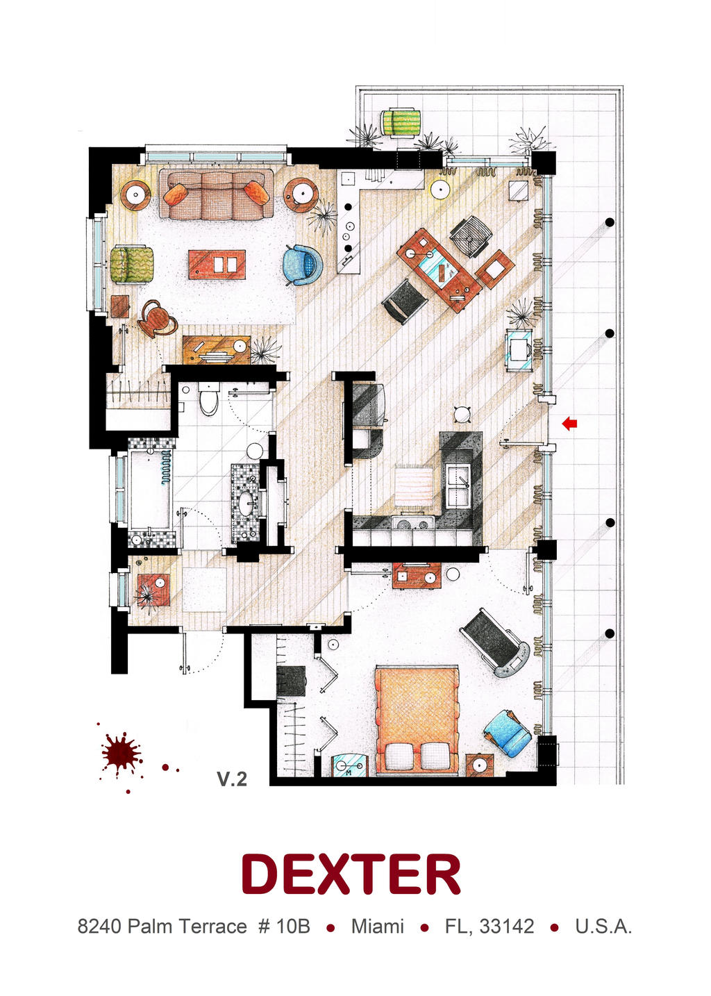 Floorplan of Dexter Morgan's Apartment v.2