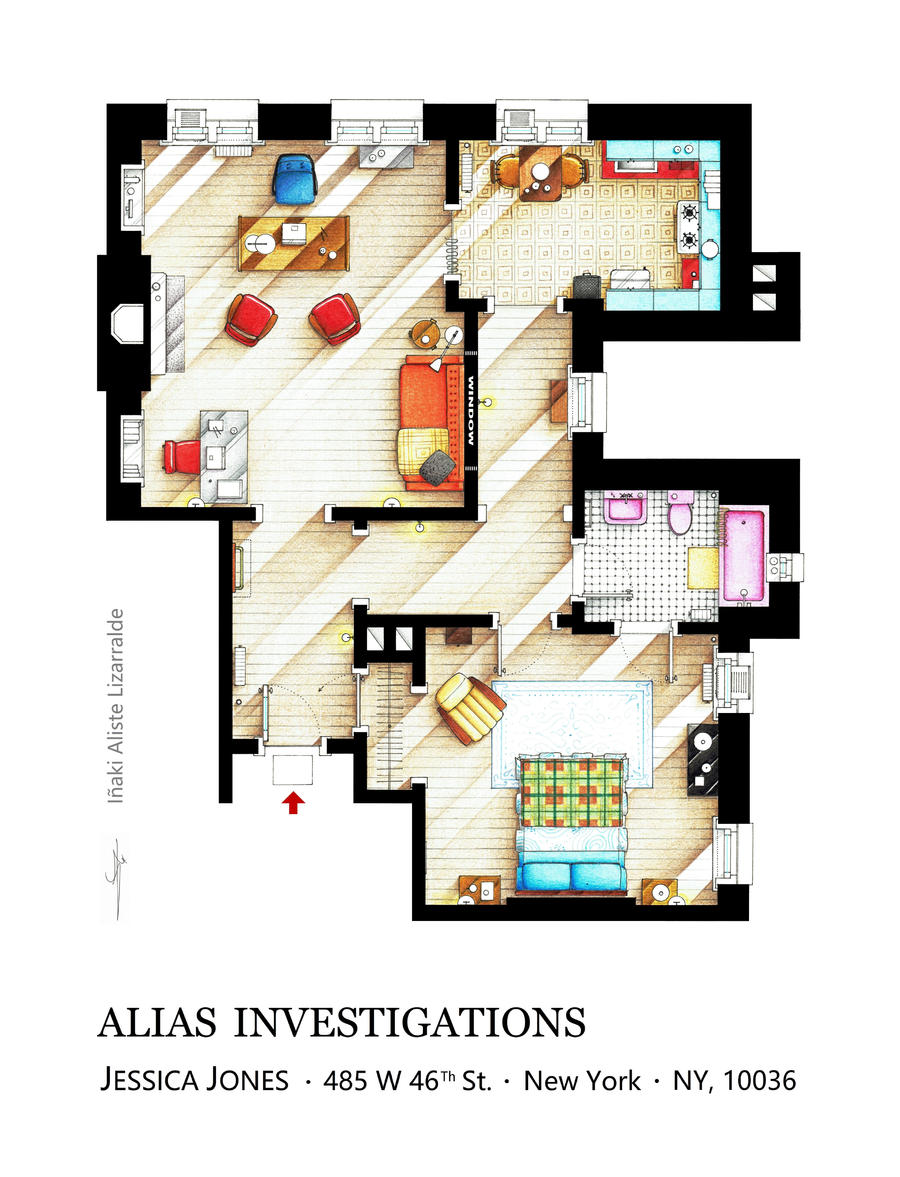 Floorplan of JESSICA JONES office/apartment