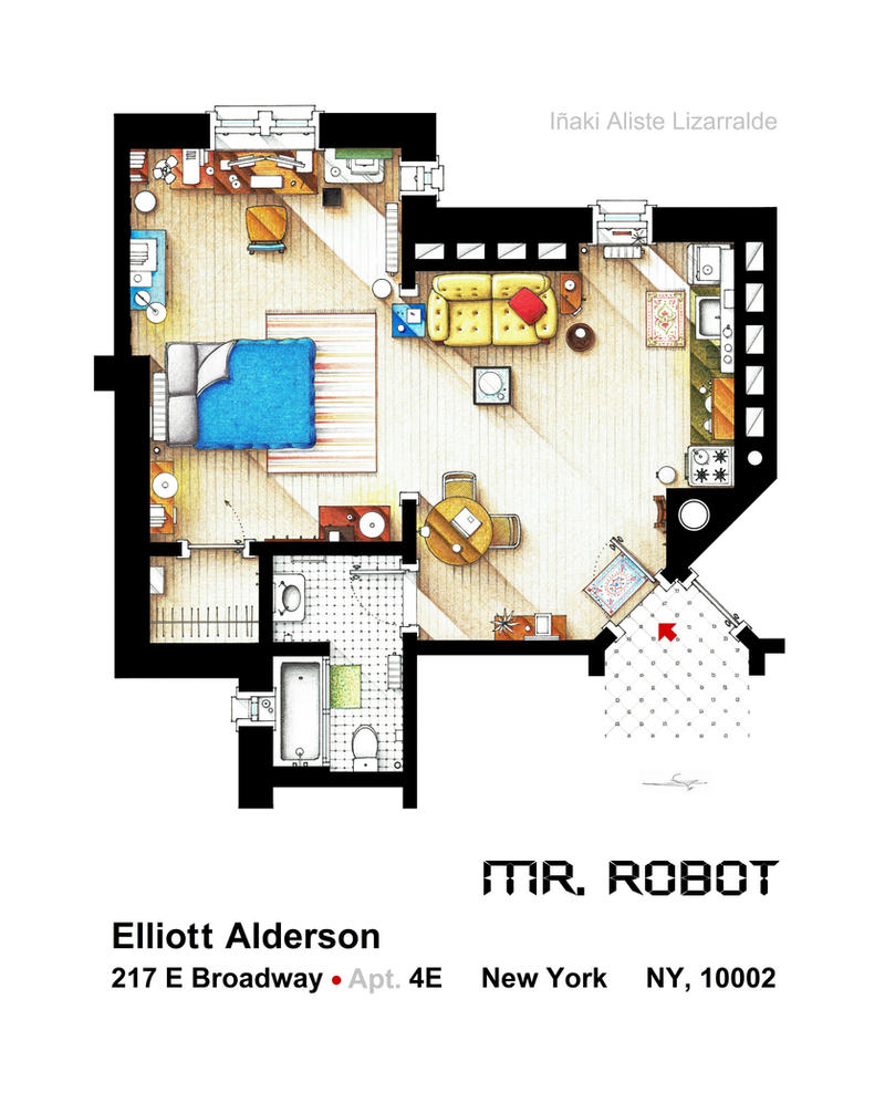 Floorplan of Elliot Alderson apt. from MR ROBOT