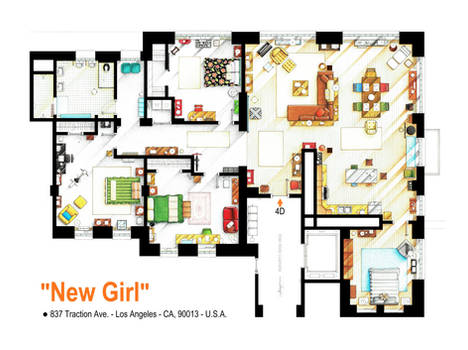 Floorplan of the loft/apartment from NEW GIRL.