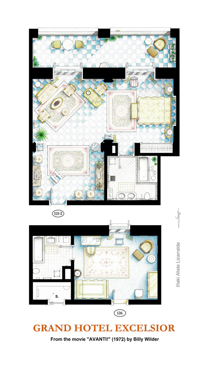 Floorplan of suite and room from the movie AVANTI!