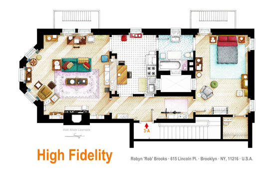 Floorplan of the apartment from HIGH FIDELITY