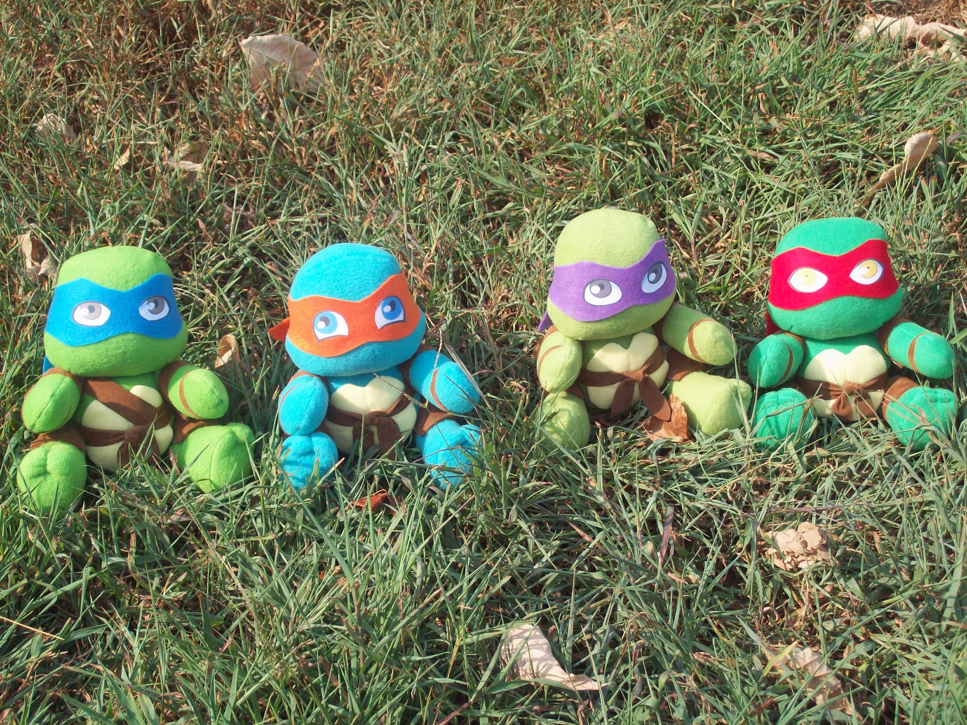 TMNT plushies go outside