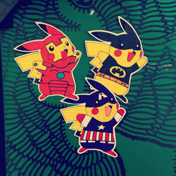 pikachu / iron man, batman, captain america