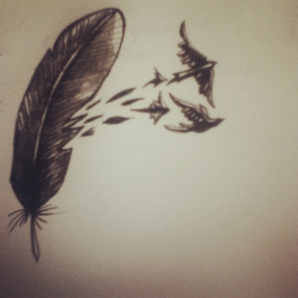 Tattoo Design - Feather and Birds