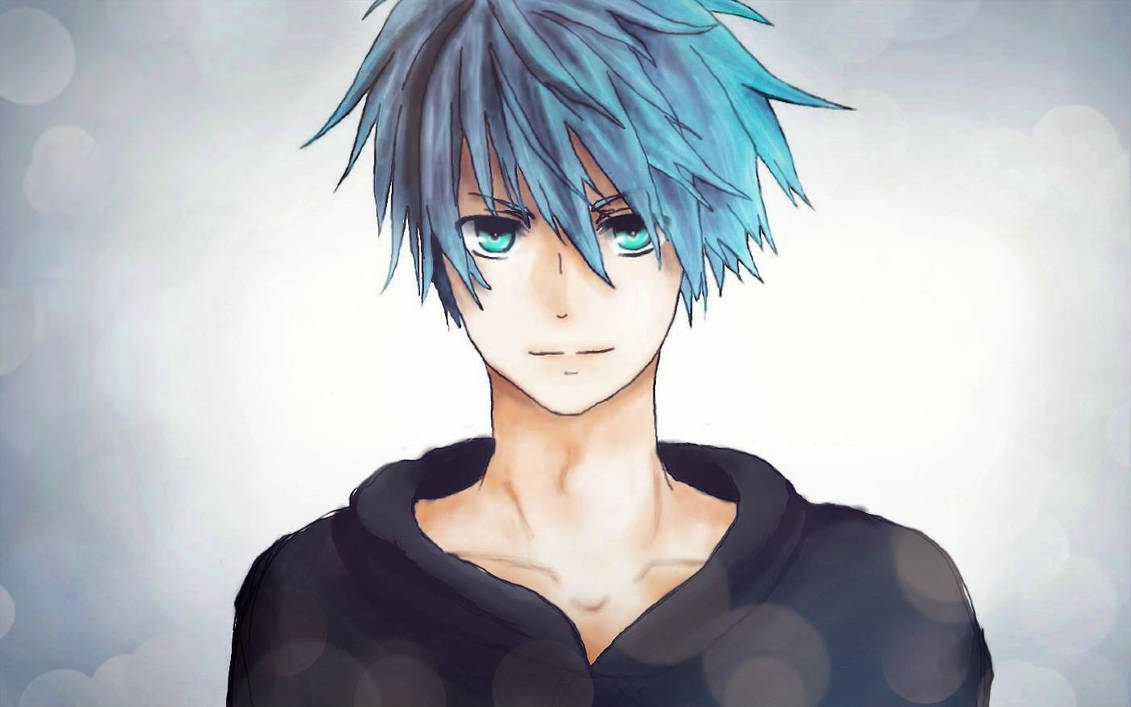 Anime boy with blue hair and headphones - wide 5