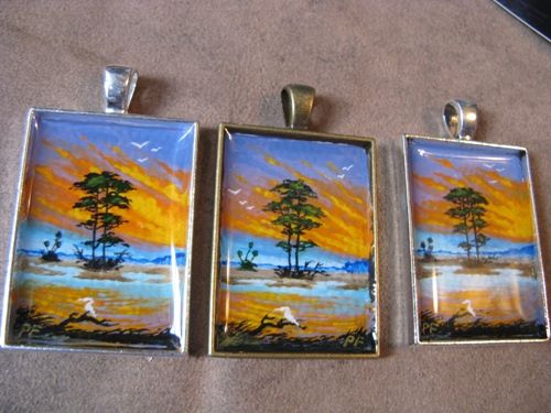 Three florida highwaymen style pendent paintings