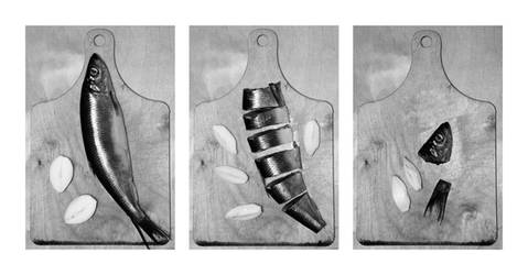 Triptych with herring and onion