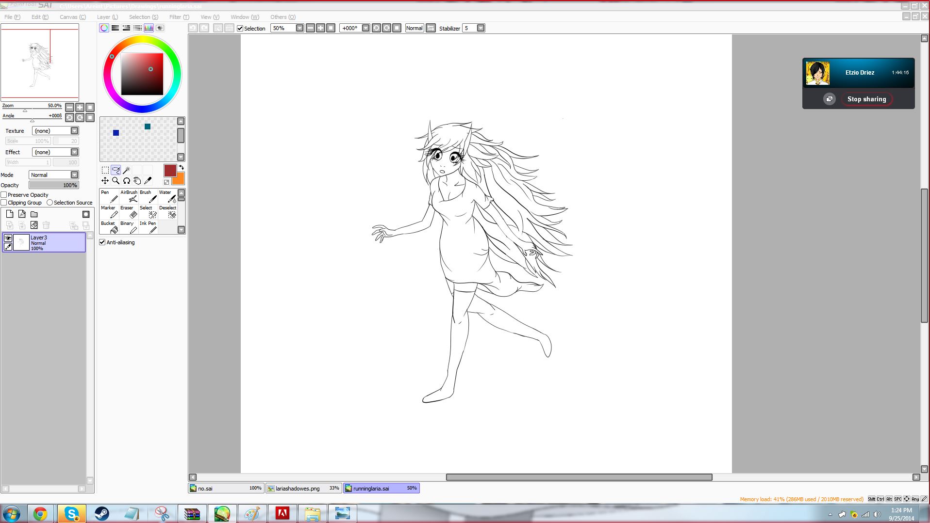 Laria (Anime OC) Running Lineart/Screenshot