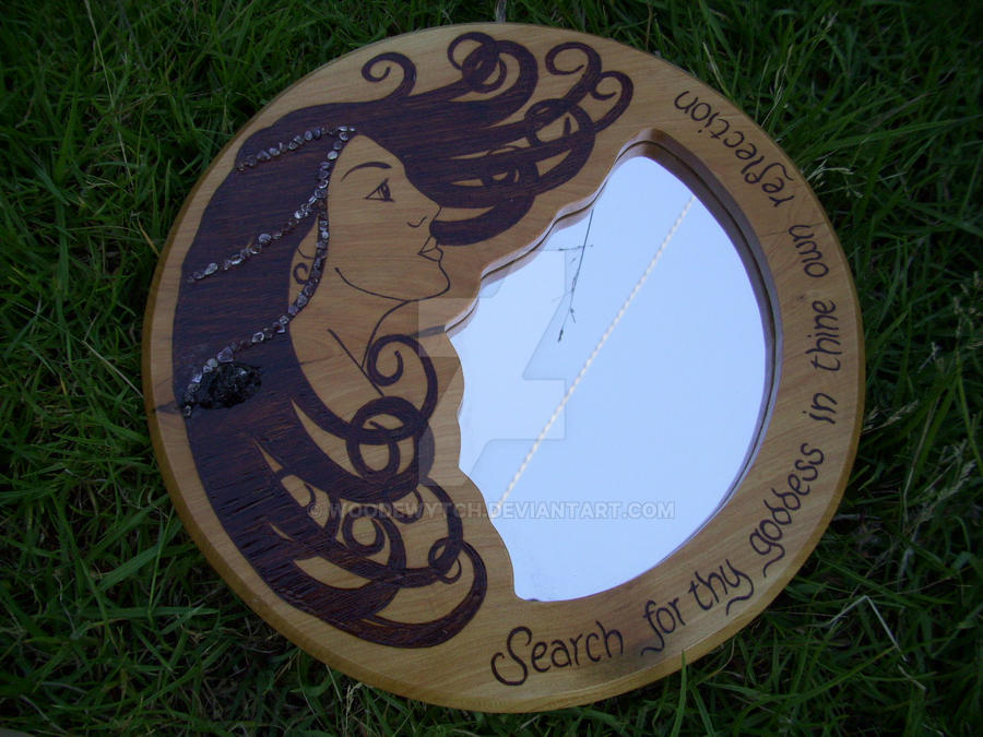 Pyrography goddess mirror