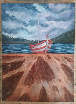 Watercolor Boat by the Lake