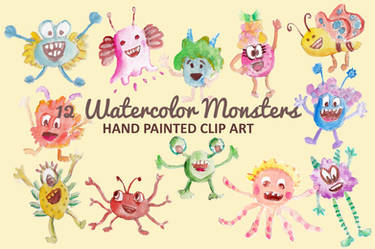 Watercolor Monsters Clip Art