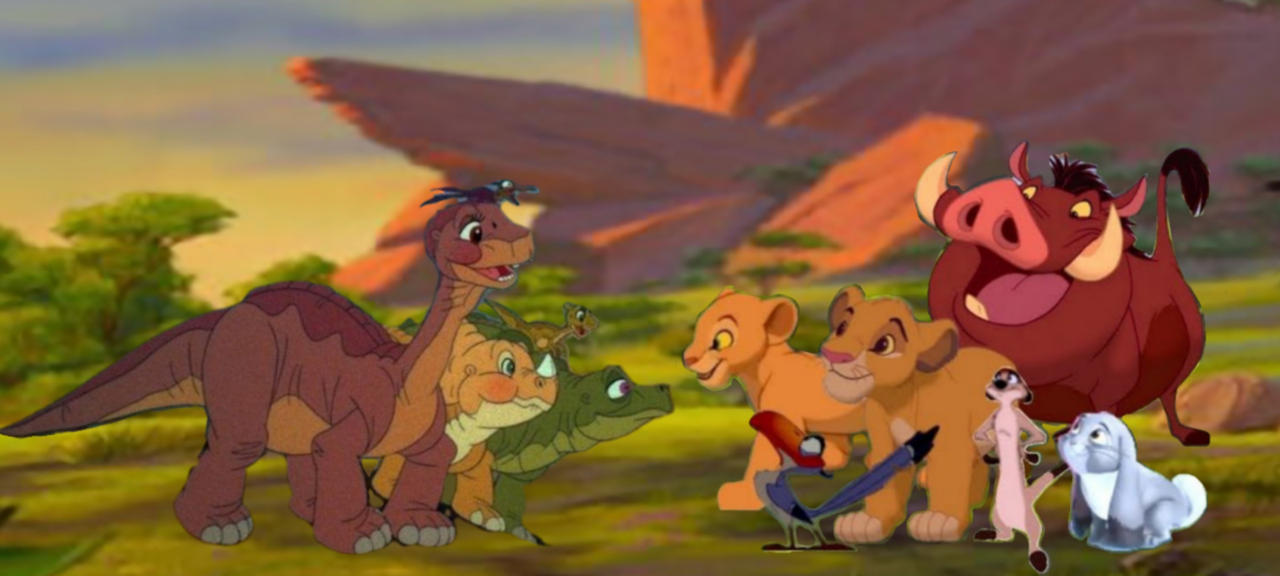 Simba and his friends meets littlefoot by simbadisneyfan on DeviantArt