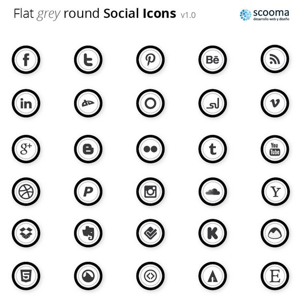 Flat, grey, round, Social Icons ::Free::