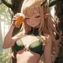 Elf girl drinking beer in empty guts