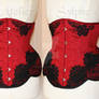Red silk dupioni corset and black chantilly