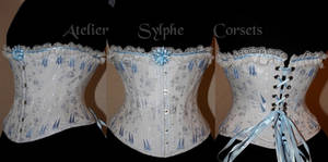 Underbust white blue coutil corset with Edwardian