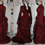 Victorian red bustle skirt corset and top