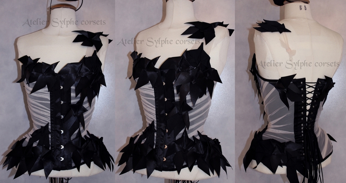 Black ribbon bows corset versus drapery