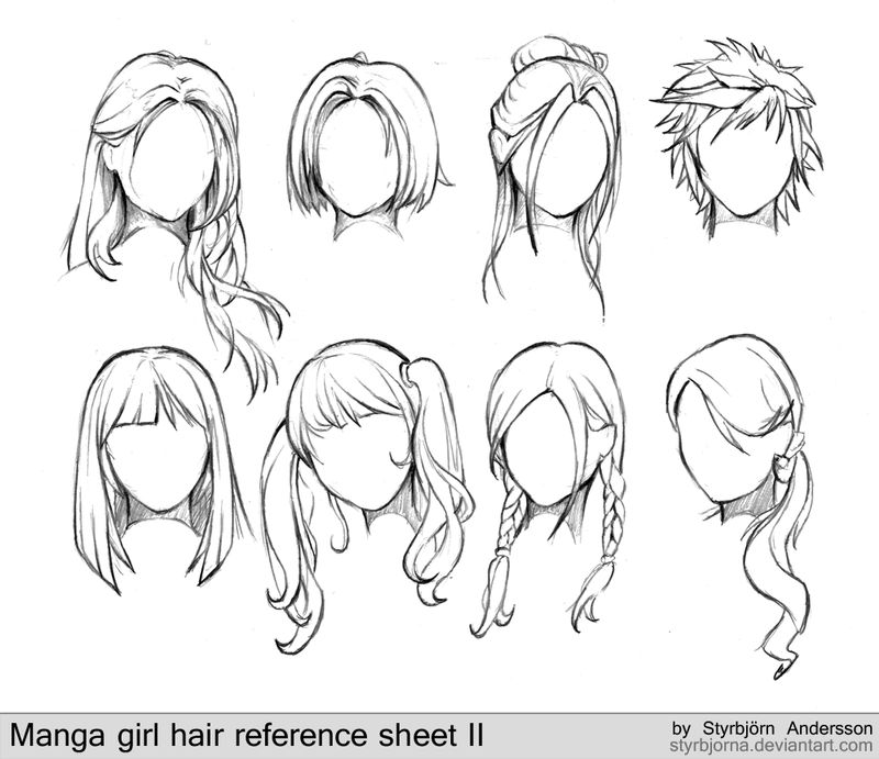 manga girl hair reference sheet II - 20130113