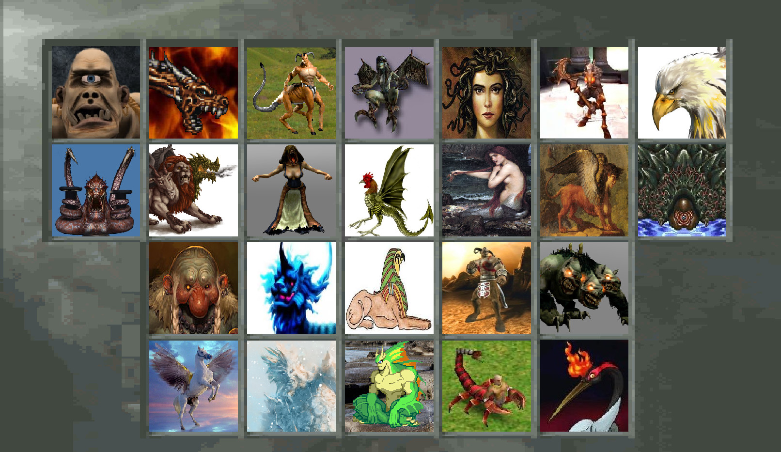 Monsters of Ancient Mythology Select Screen