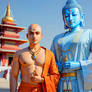 Venerable Ananda with the statue of Lord Buddha