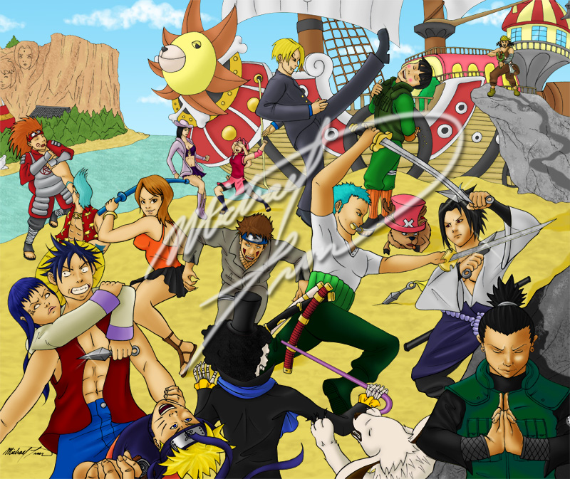 Naruto đối đầu One Piece - Một trận chiến tưởng chừng như không thể nào xảy ra đã trở thành hiện thực trong bức tranh mà mtran264 tô màu trên DeviantArt. Hãy cùng đắm chìm vào những màu sắc, chi tiết và tinh túy của hai bộ truyện manga huyền thoại này, và cảm nhận sự đối đầu mãn nhãn giữa các nhân vật yêu thích của bạn.