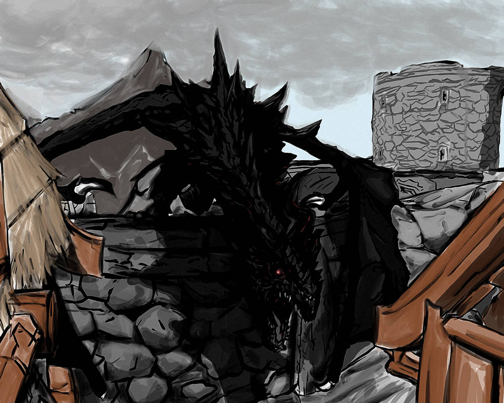 Skyrim: Alduin at Helgen by Kanzel on DeviantArt