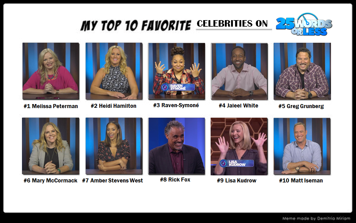 My Top 10 Favorite Celebrities on 25 Words or Less by