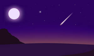 Shooting Star and Full Moon Over Sea