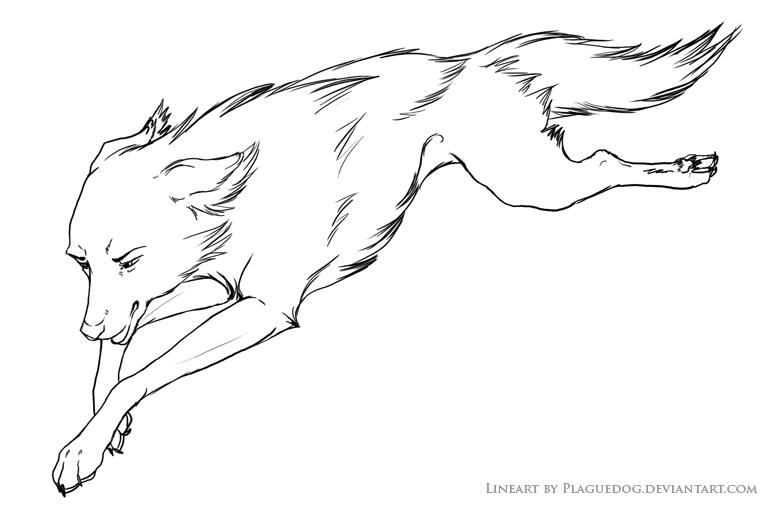 running wolf lineart for youplaguedog on deviantart