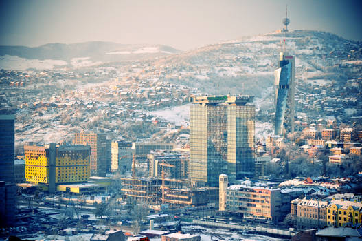 Snowy morning above the city