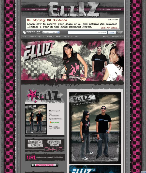 Elliz Clothing Myspace Page